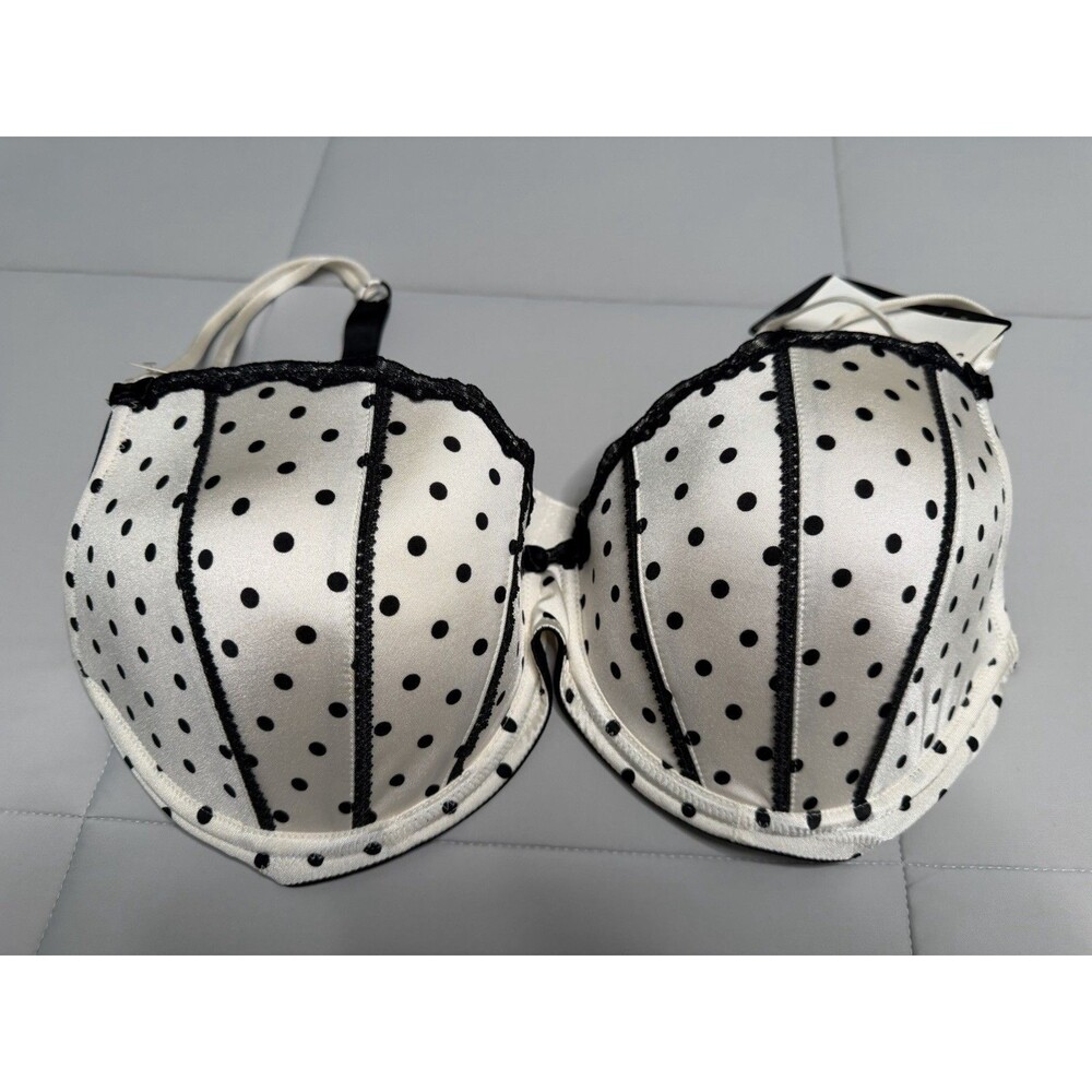 Apt. 9 Intimates Push-Up Bra 38DD White Black Dots Padded Underwire READ DESCRIP